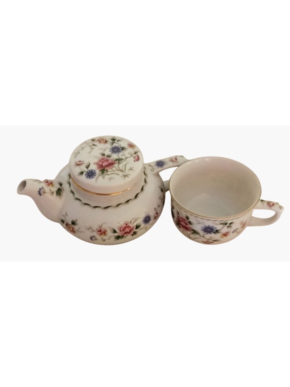 Yesterdays Teapot Matching Cup Floral Design Porcelain Tea For One Set